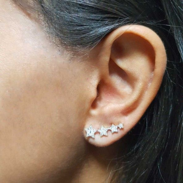 Gold Plated Stars Earrings Whit Zirconium