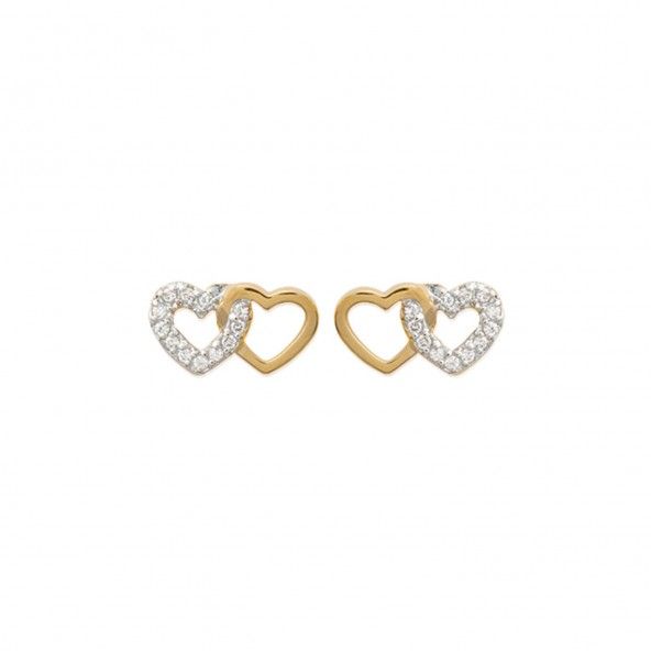 Gold Plated Hearts Earrings With Zirconium