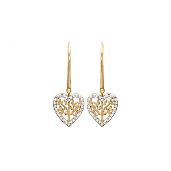 Gold Plated Heart witth Tree of Life Earrings With Zirconium