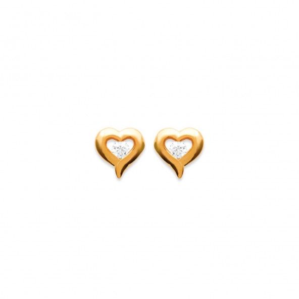 Gold Plated Heart Earrings With Zirconium