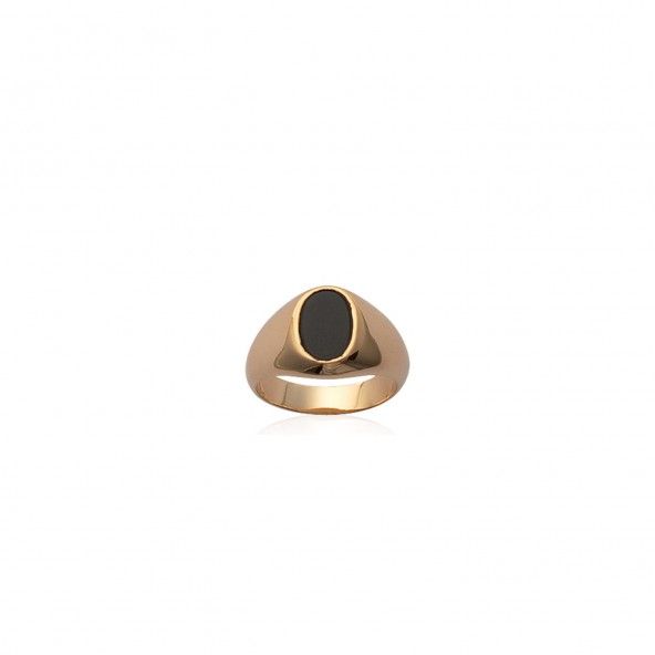 MJ Signet Ring Plated Gold Onix
