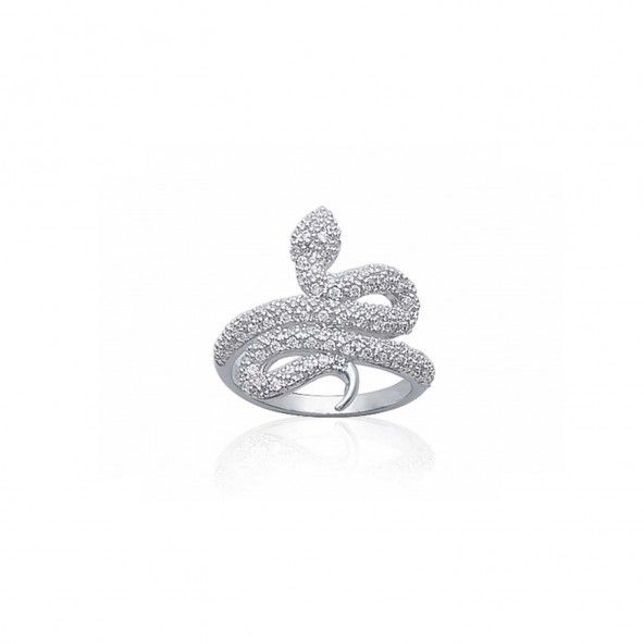 925/1000 Silver Snake Ring with Zirconuim
