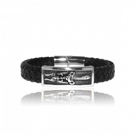 MJ Leather and Stainless Steel Sword Bracelet