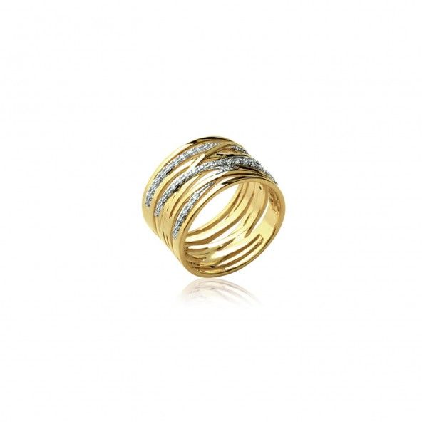 Plait-shaped Gold Plated Ring with Zirconium