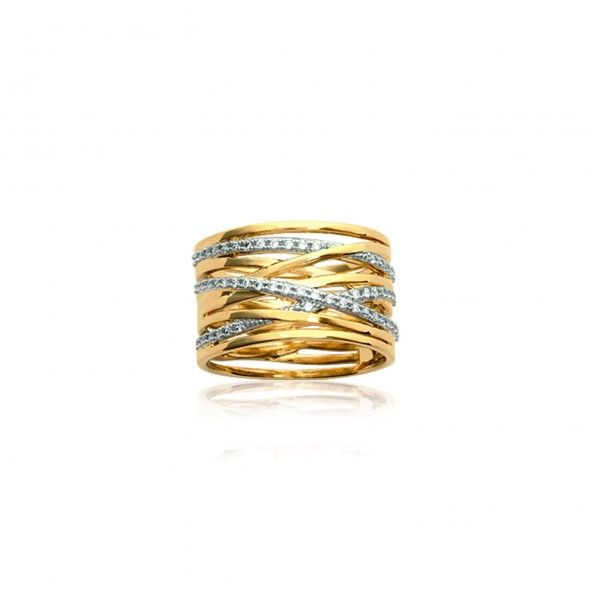 Plait-shaped Gold Plated Ring with Zirconium
