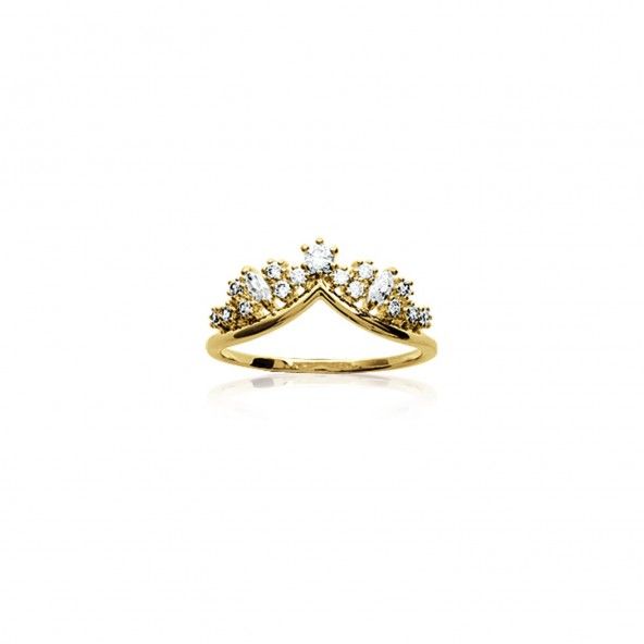 Crown-shaped Gold Plated Ring with Zirconium