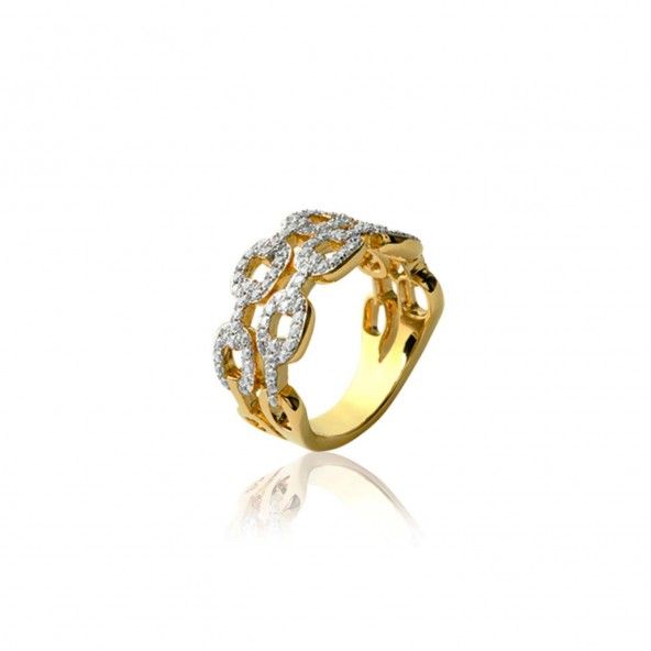 Double chain Gold Plated Ring with Zircoium