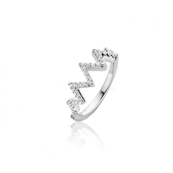 Zig Zag Sterling Silver 925/1000 Ring with Zirconium