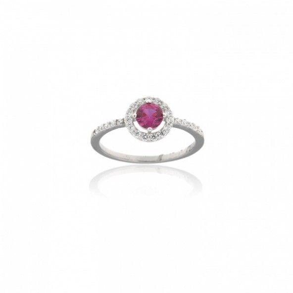 Sterling Silver 925/1000 Ring with Pink and White Zirconium