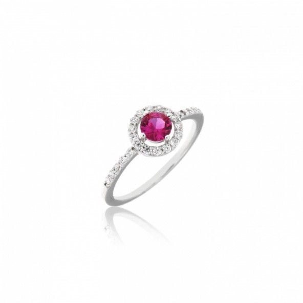 Sterling Silver 925/1000 Ring with Pink and White Zirconium