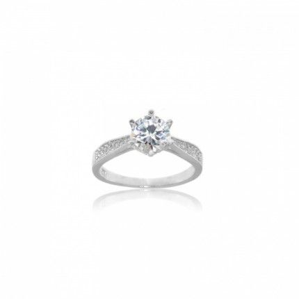 Zirconium Solitaire Sterling Silver 925/1000 MJ Ring