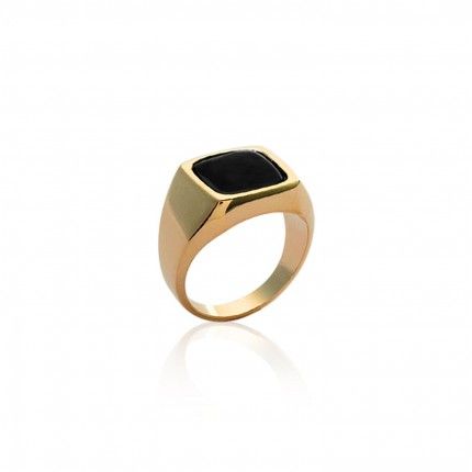 Gold Plated Signet Ring with Black Onix