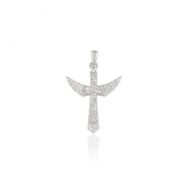 Cross Sterling Silver 925/1000 Pendant with Zirconium angel wings