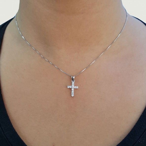 Small Cross Sterling Silver 925/1000 Pendant with Zirconium Stone