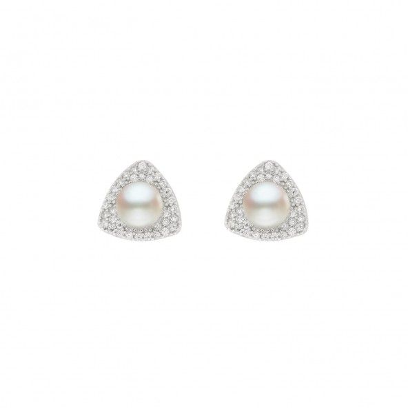 Sterling Silver 925/1000 Earrings with Zirconium 925/1000 and Pearl