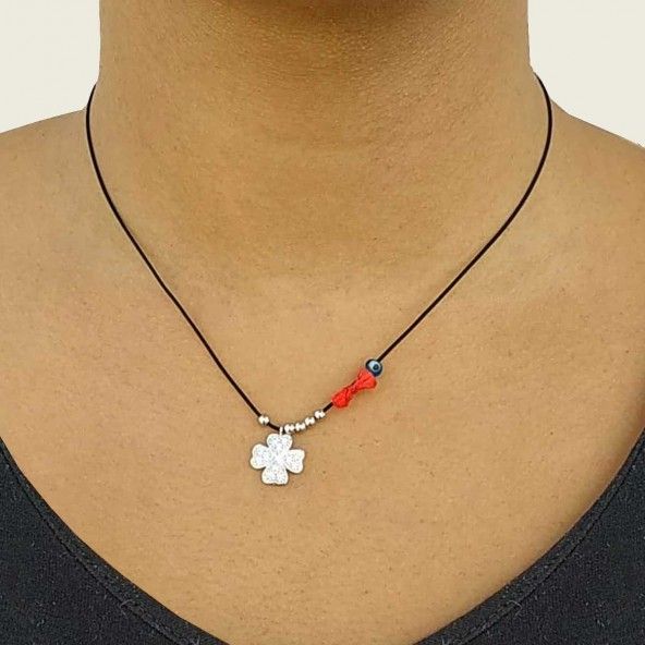 MJ Silk Thread Necklace Clover Zirconium 925/1000 Silver