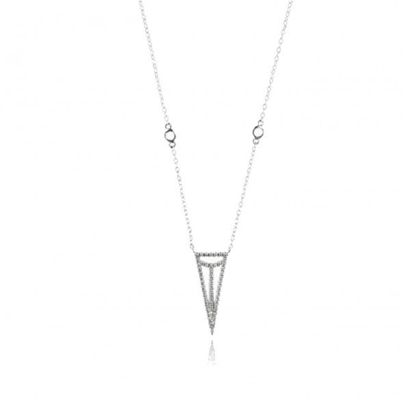 MJ Silver Necklace 925/1000 Triangle Pendant with Zirconium Stones