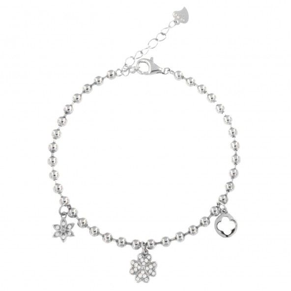Silver 925/1000 bracelet with flower and four leaf clover pendants