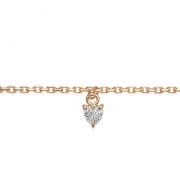 Bracelet de cheville en plaqué or avec pierre Zircon en forme de coeur