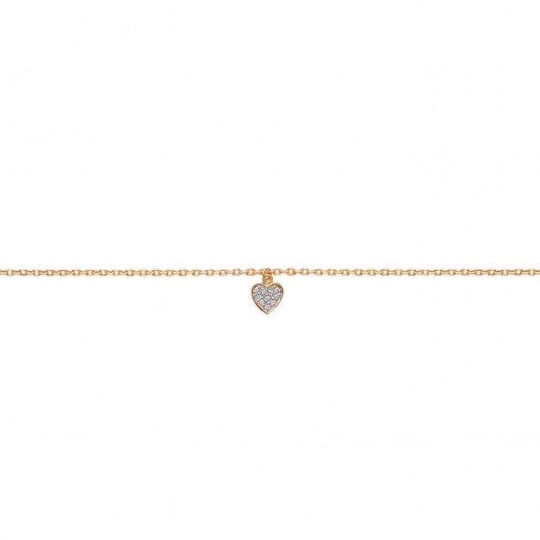 Bracelet de cheville en plaqué or avec Coeur Zircon