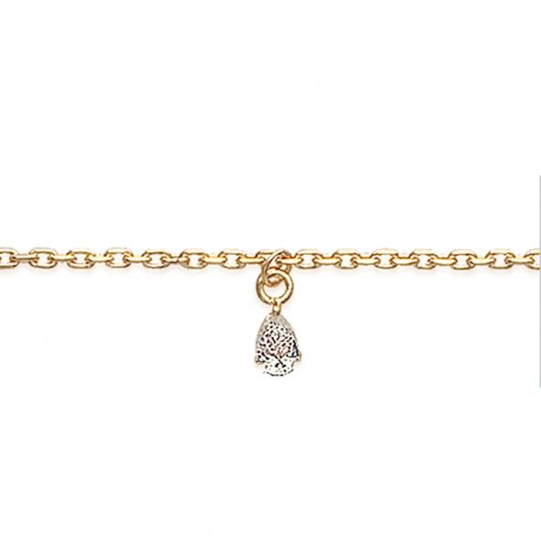 Ankle bracelet with Zirconium drop pendant gold plated