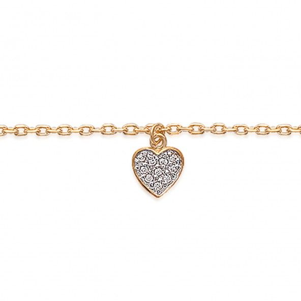 Bracelet de cheville en plaqué or avec Coeur Zircon