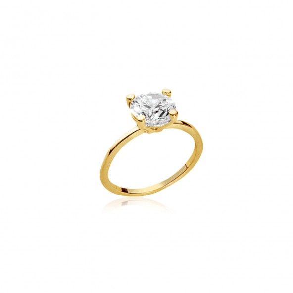 Ring Solitaire Zirconium 6mm Gold Plated