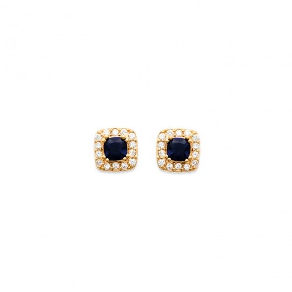 Earring with Blue Stone and Zirconium Gold plated 10mm