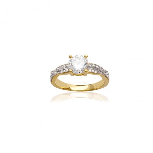 Ring Solitaire Bicolor MJ Zirconium 8mm Gold Plated
