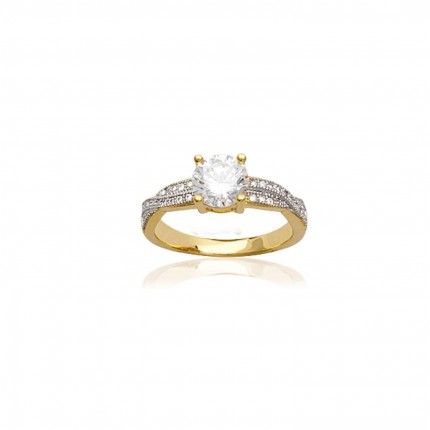 Ring Solitaire Bicolor Zirconium 8mm Gold Plated