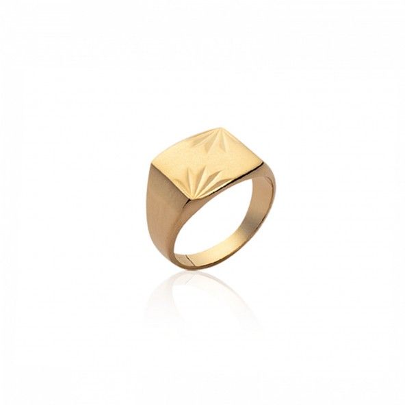 Gold Plated Striped Signet Ring Striped