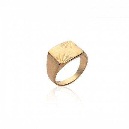 Gold Plated Striped Signet Ring Striped