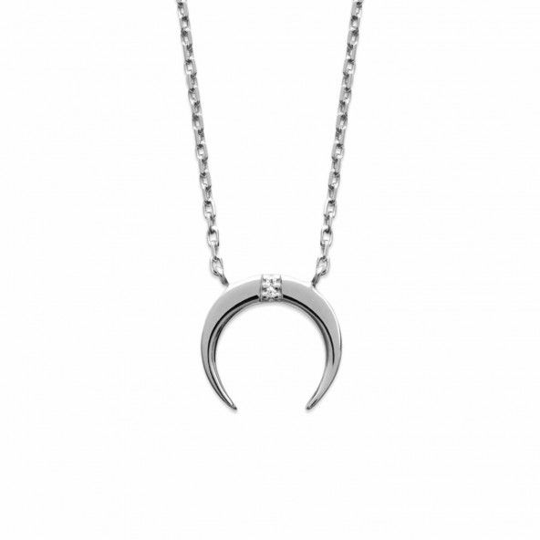 925/1000 Silver Extensible Necklace Moon 40 + 5 cm with Zirconium