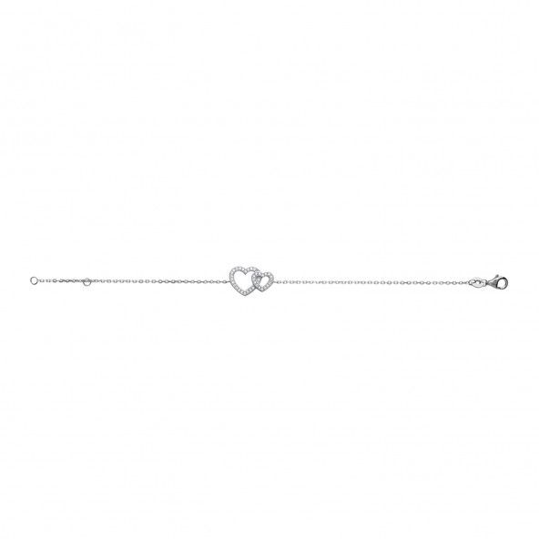 925/1000 Silver 2 Hearts Zirconium Bracelet
