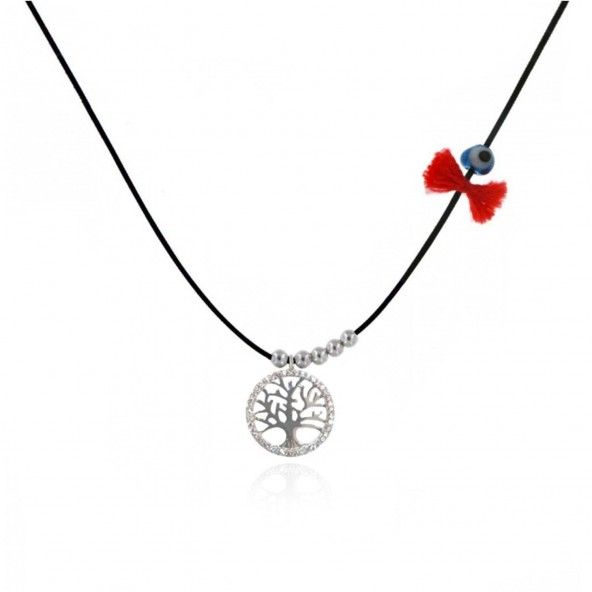 MJ Silk Thread Necklace Tree of Life Zirconium 925/1000 Silver