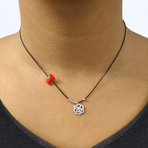 MJ Silk Thread Necklace Rose Zirconium 925/1000 Silver
