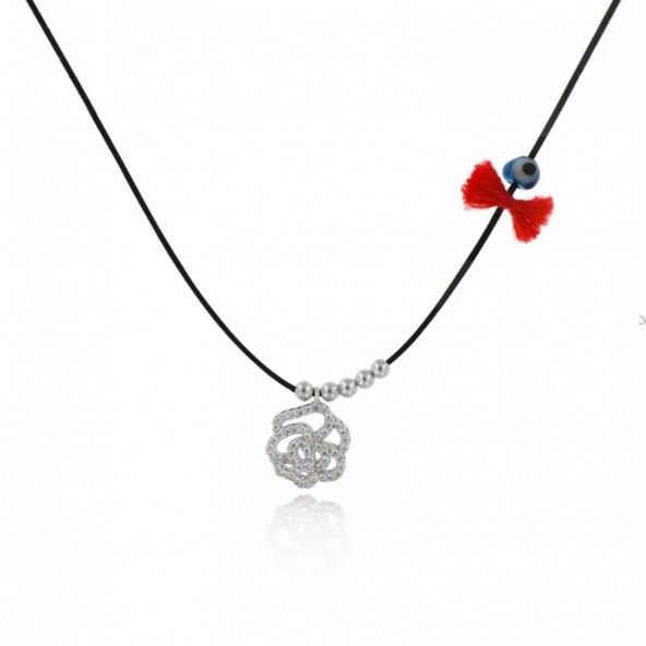 MJ Silk Thread Necklace Rose Zirconium 925/1000 Silver