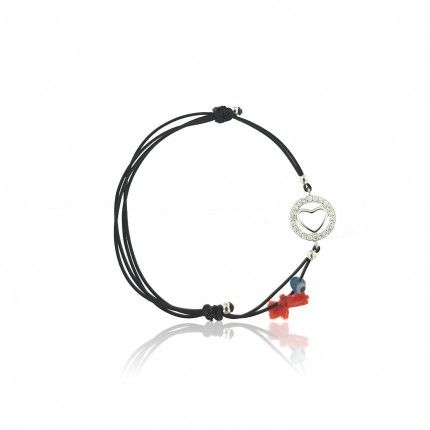 925/1000 Silver Silk Thread Bracelet Heart Circle With Zircónium.