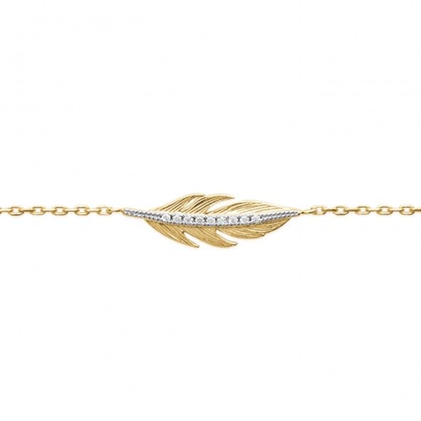Bracelet Feather with Zirconium Gold Plated