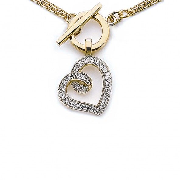 Necklace Heart with Zirconium Gold Plated Front Closure