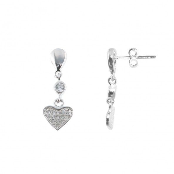 Dangling Earrings Heart 925/1000 Silver Zirconium