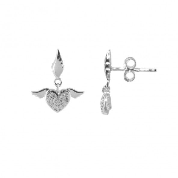 Dangling Earrings Heart 925/1000 Silver Zirconium