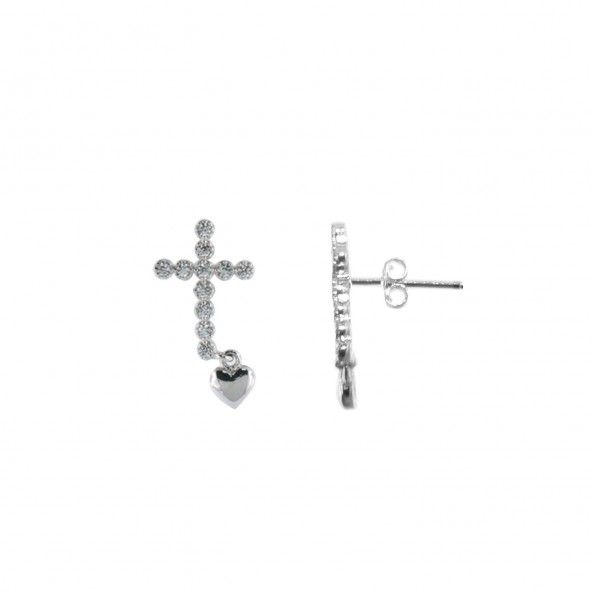 Cross Earrings 925/1000 Silver Zirconium