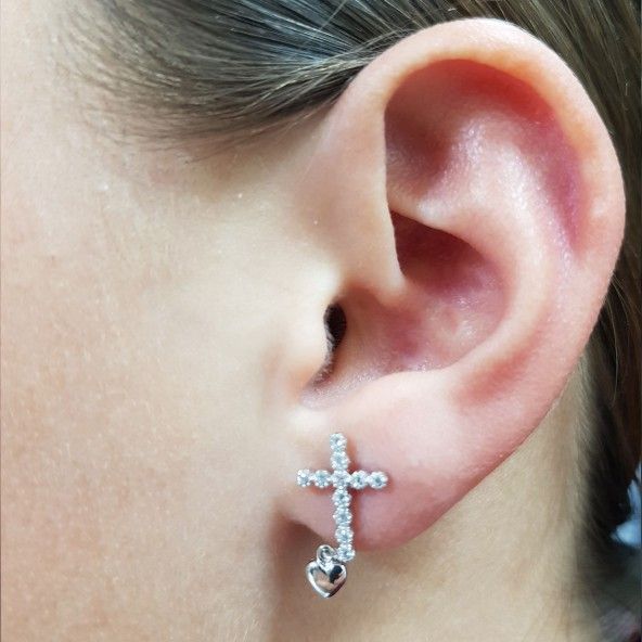 Cross Earrings 925/1000 Silver Zirconium
