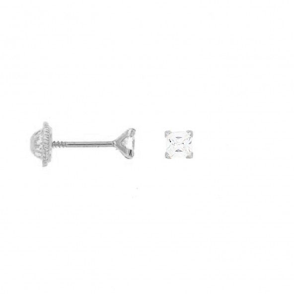 MJ Square Earrings Zirconium 3 mm 375/1000 Gold