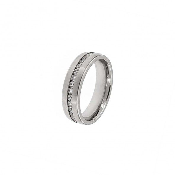 Stainless Steel Engagement Ring 1 Zirconium Stripe 6 mm