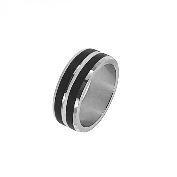 Stainless Steel Ring 2 black stripes 8mm