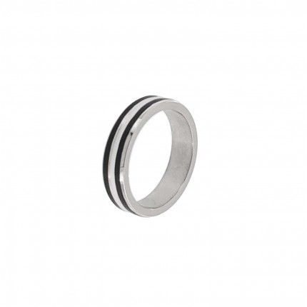 Stainless Steel Ring 2 Stripes Black 4 mm
