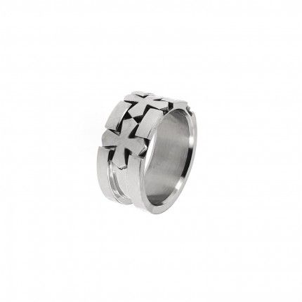 Stainless Steel Ring with 3 crosses 10mm.