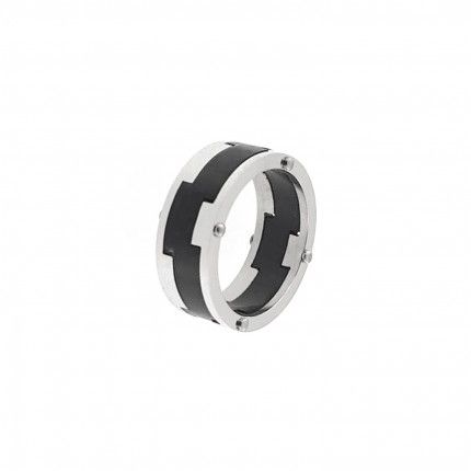 Stainless Steel Engagement Ring 1 cm with Black Middle